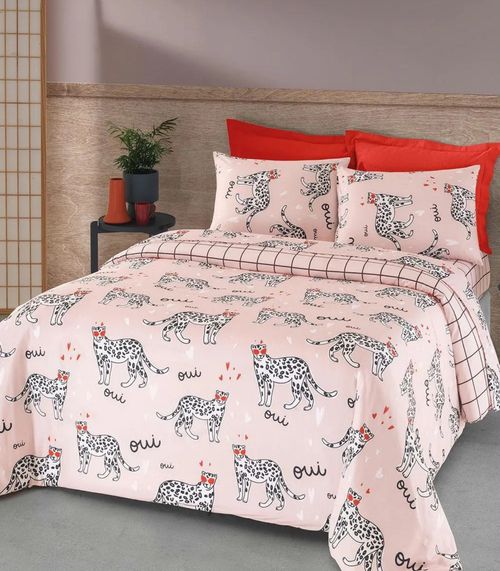 Jogo De Cama King Leopardo 4 Peças Lar E Lazer Rosa