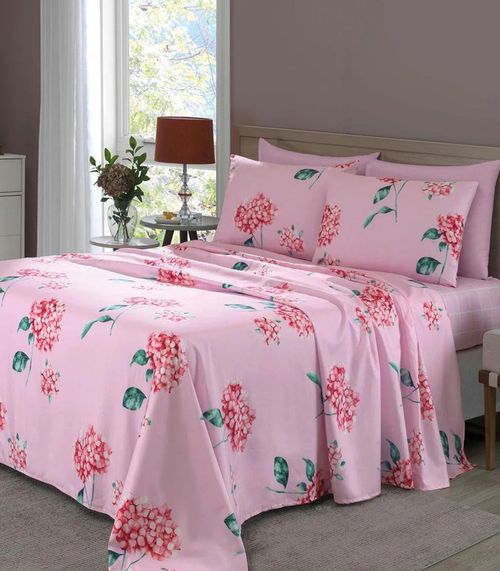 Jogo De Cama Casal 200 Fios Flores Lar E Lazer Rosa