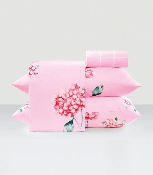 Jogo de Cama Solteiro 200 Fios Flores Lar e Lazer Rosa