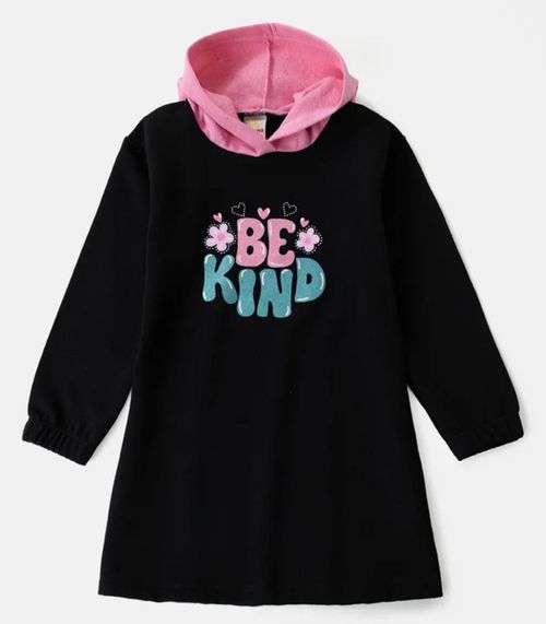 Vestido Infantil Manga Longa Com Capuz Laluna Preto