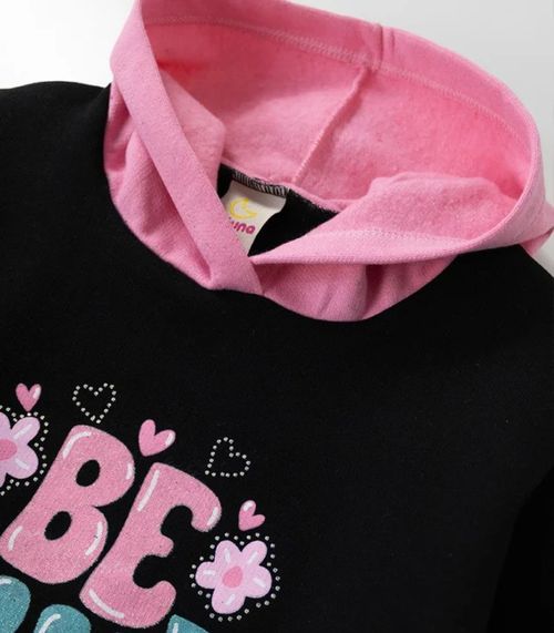 Vestido Infantil Manga Longa Com Capuz Laluna Preto