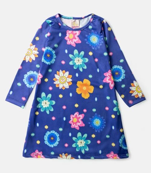 Vestido Infantil Manga Longa Em Suplex Laluna Azul