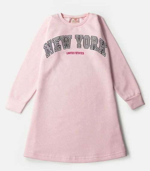 Vestido Infantil Manga Longa Em Moletom Laluna Rosa