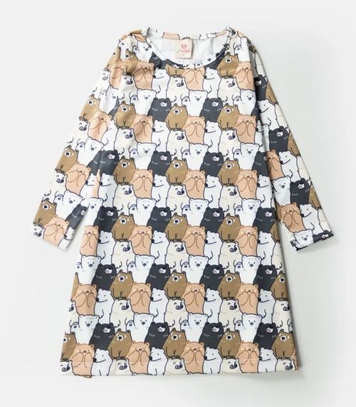 Vestido Infantil Manga Longa Em Suplex Laluna Bege