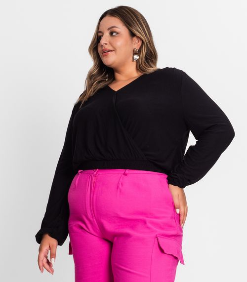 Blusa Feminina Plus Size Em Viscose Secret Glam Preto