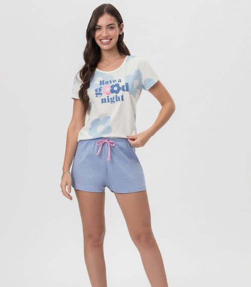 Short Doll Feminino Estampado Mensageira Da Paz Bege