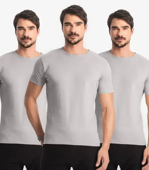 Kit 3 Camisetas Masculinas Básicas Select Cinza