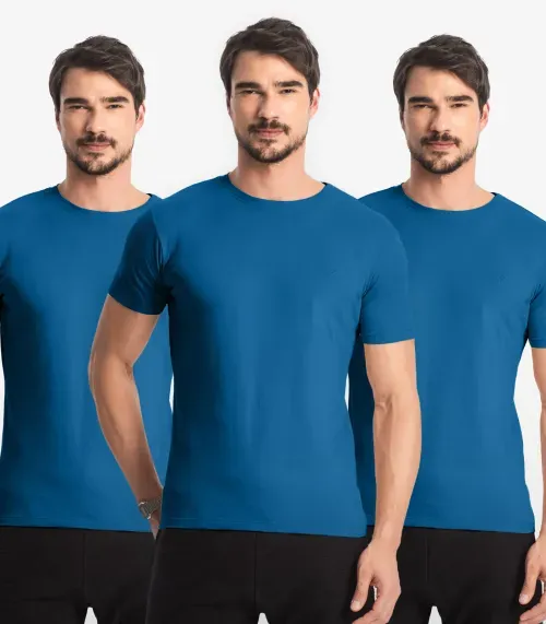 Kit 3 Camisetas Masculinas Plus Size Básica Select Azul