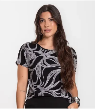 Blusa Feminina Estampada Rovitex Preto
