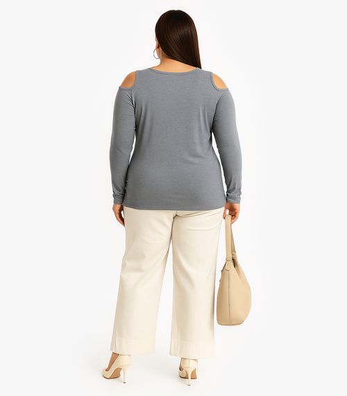 Blusa Feminina Plus Size Ribana Canelada RechSul Cinza