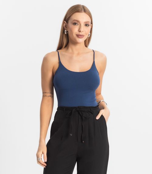 Blusa Feminina De Alça Poliamida Style Box Azul