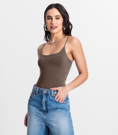 Blusa Feminina De Alça Poliamida Style Box Marrom