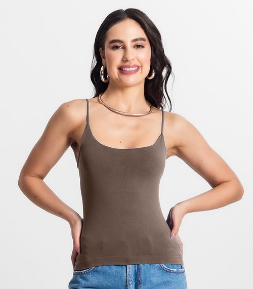 Blusa Feminina De Alça Poliamida Style Box Marrom