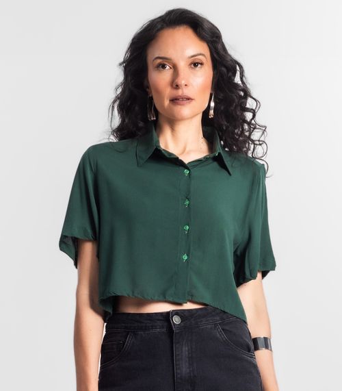 Camisa Cropped Feminina Básica Select Verde