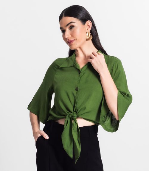 Camisa Feminina Cropped Com Amarração Select Verde