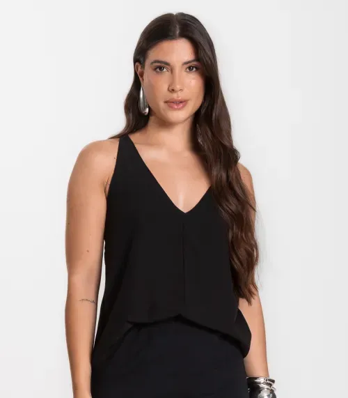 Regata Feminina Em Tecido Infinita Cor Preto