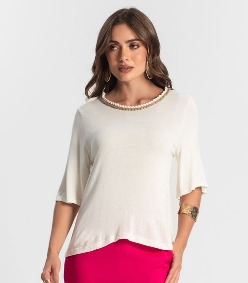Blusa Feminina Manga Curta Endless Bege