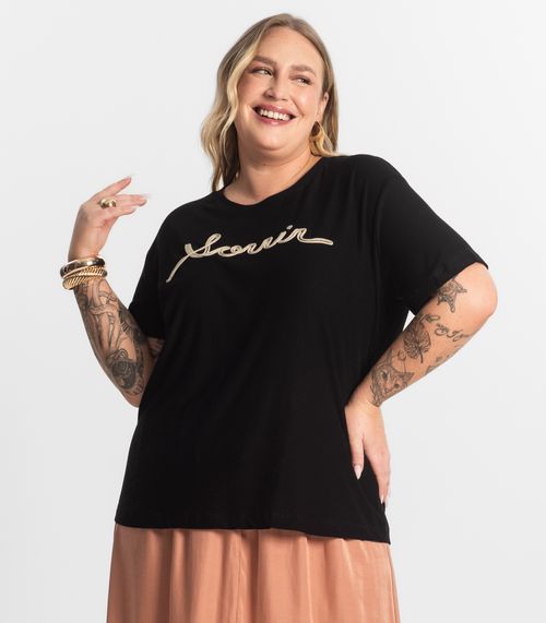 Blusa Viscose Plus Size Secret Glam Preto