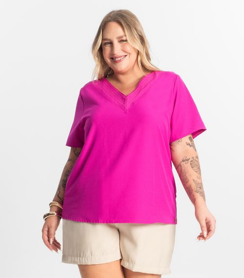 Blusa Manga Curta Plus Size Secret Glam Rosa