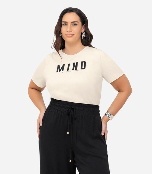 T- Shirt Feminina Plus Size Secret Glam Bege