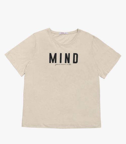 T- Shirt Feminina Plus Size Secret Glam Bege