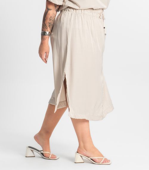 Saia Midi Plus Size Secret Glam Bege