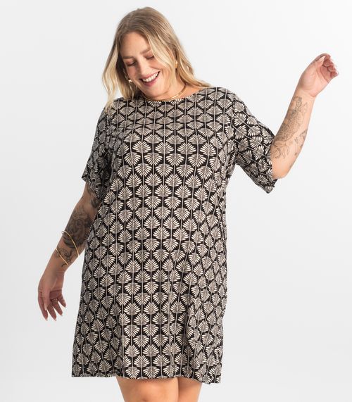 Vestido Estampado Plus Size Secret Glam Preto
