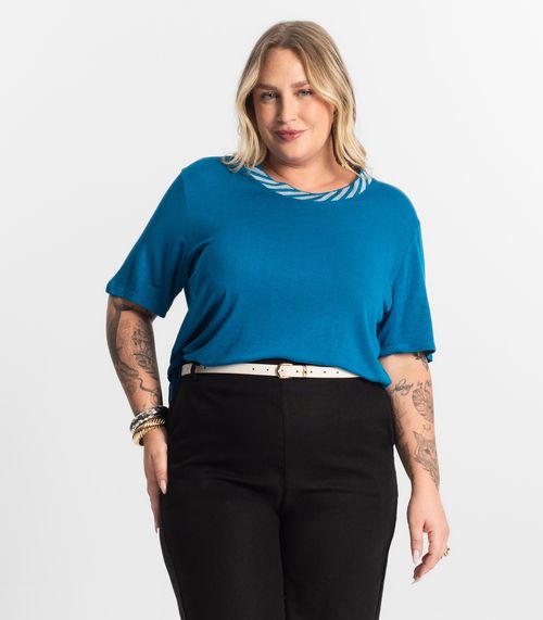 Blusa Feminina Manga Curta Secret Glam Azul