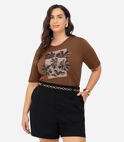 Camiseta Feminina Manga Curta Secret Glam Marrom