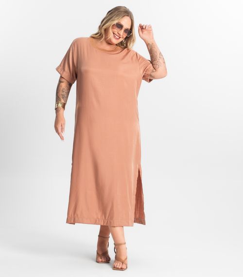 Vestido Super Midi Plus Size Secret Glam Marrom