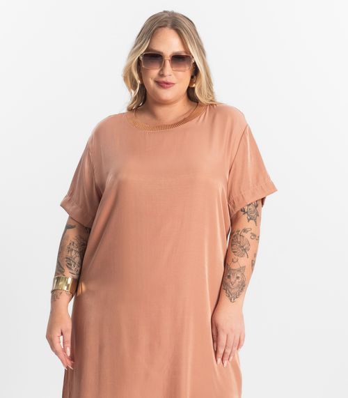 Vestido Super Midi Plus Size Secret Glam Marrom