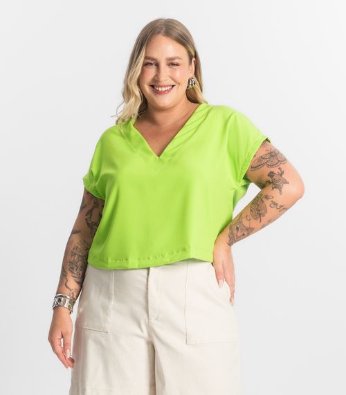 Blusa Manga Morcego Plus Size Secret Glam Verde