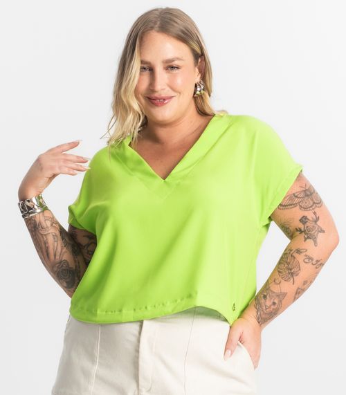 Blusa Manga Morcego Plus Size Secret Glam Verde