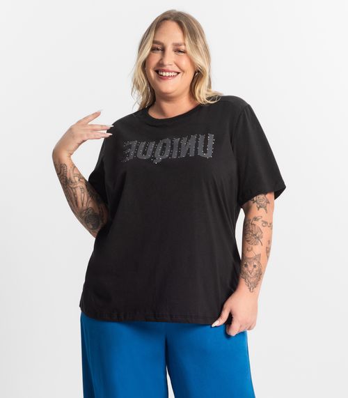 Camiseta Meia Malha Plus Size Secret Glam Preto