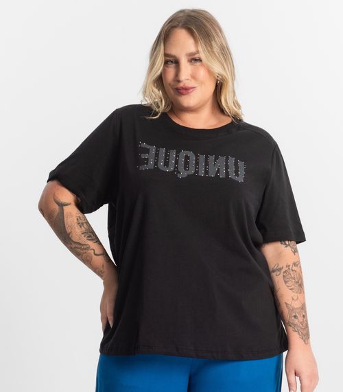 Camiseta Meia Malha Plus Size Secret Glam Preto