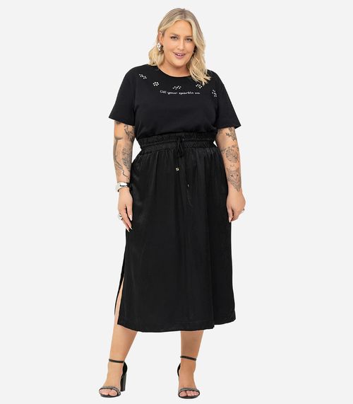 Saia Midi Plus Size Secret Glam Preto