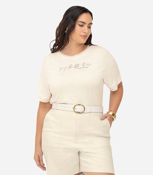 T- Shirt Feminina Manga Curta Secret Glam Bege