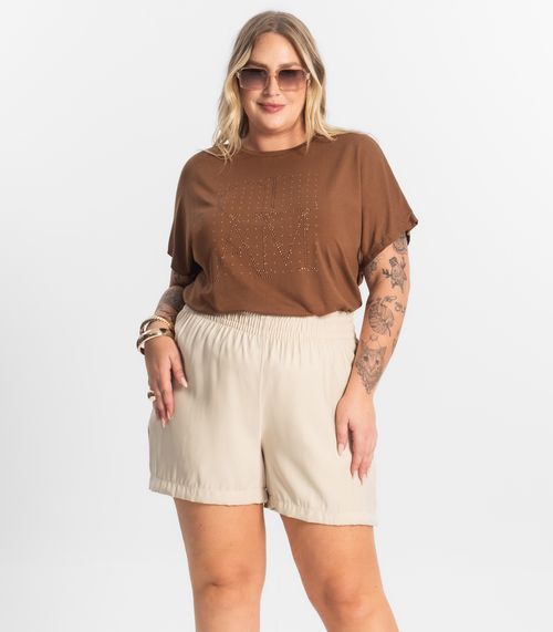 Shorts Tecido Favo Plus Size Secret Glam Bege