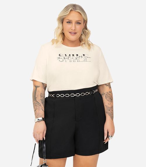 Camiseta Feminina Plus Size Secret Glam Bege