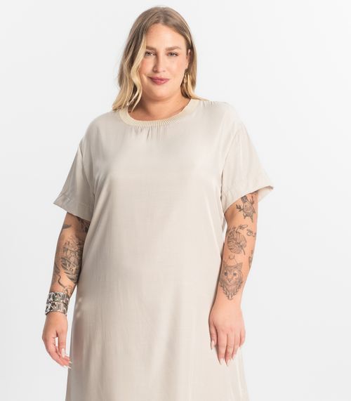 Vestido Super Midi Plus Size Secret Glam Bege