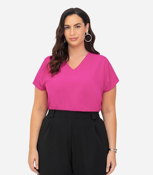 Blusa Manga Morcego Plus Size Secret Glam Rosa