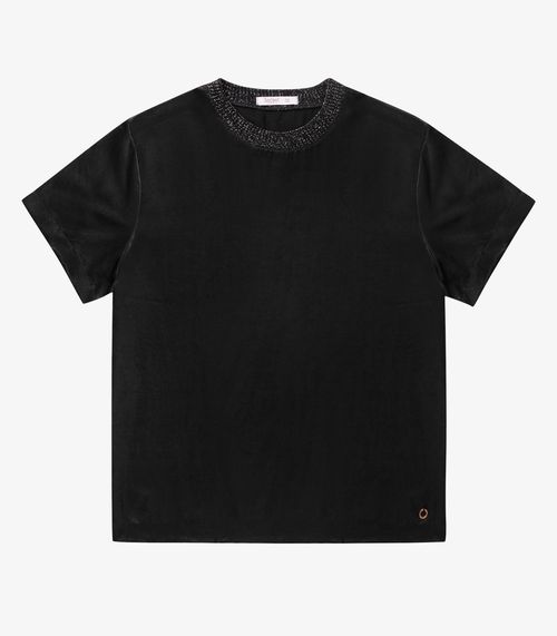 Blusa Acetinada Plus Size Secret Glam Preto