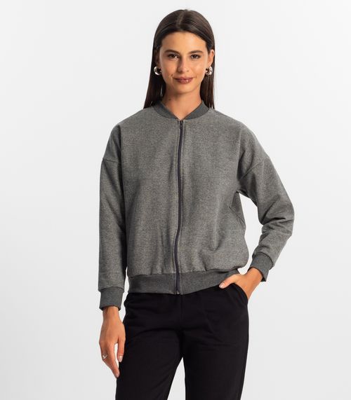 Jaqueta Feminina Básica de Moletom Rovitex Cinza