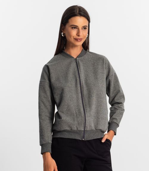 Jaqueta Feminina Básica de Moletom Rovitex Cinza