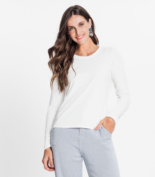 Blusa Manga Longa Canelada Rovitex Bege