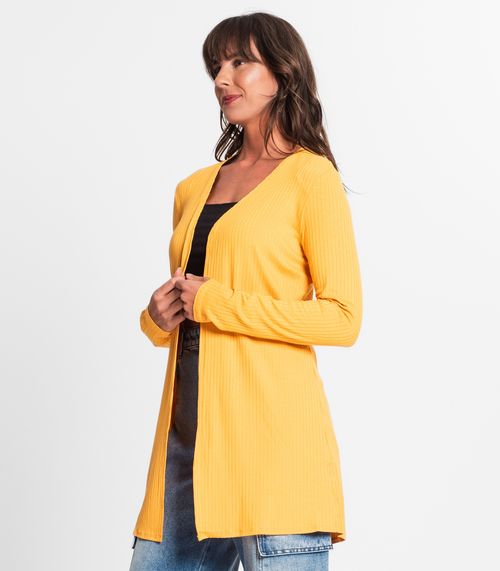 Cardigan Feminino Ribana Canelada Endless Amarelo