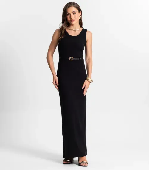 Vestido Midi De Ribana Feminino Endless Preto