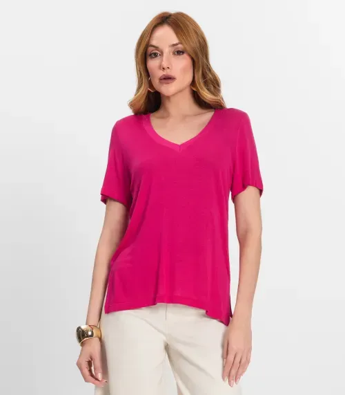 Blusa Feminina Manga Curta Decote V Endless Rosa