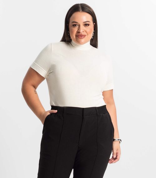 Blusa Gola Alta Feminina Plus Size Secret Glam Bege