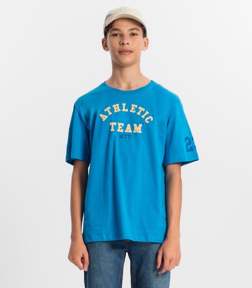 Camiseta Juvenil Masculina Em Meia Malha Minty Azul